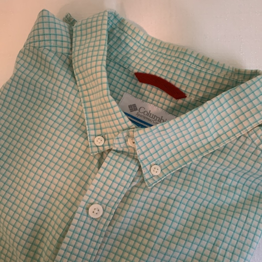 COLUMBIA Green and White Casual Button Down Long Sleeve Shirt 100% Cotton XL